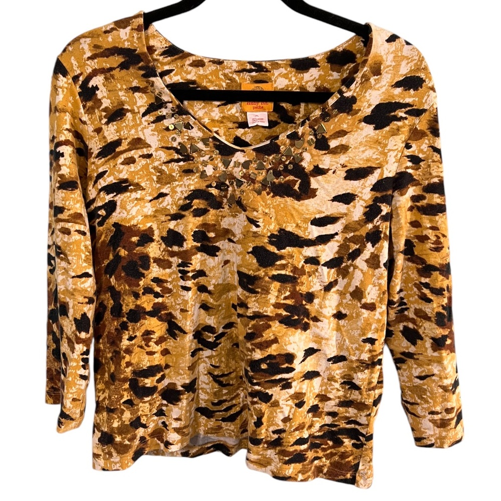 Ruby Rd. Anminal Print Pull Over Top With Bling S… - image 1